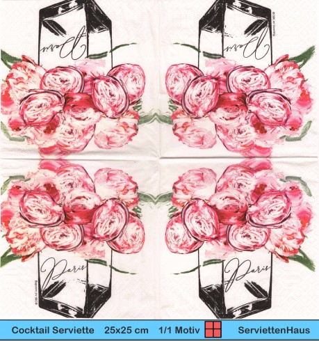 Gefüllte Rosen in einer Vase aus Paris - 1 Cocktail Serviette